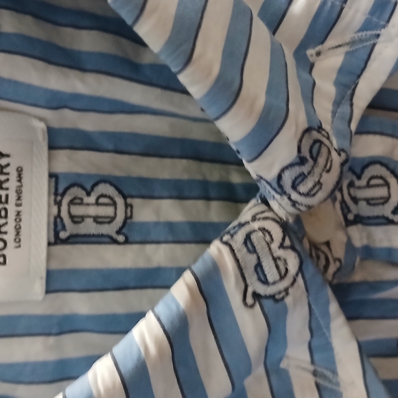 Burberry Blue and White Striped Dress Shirt